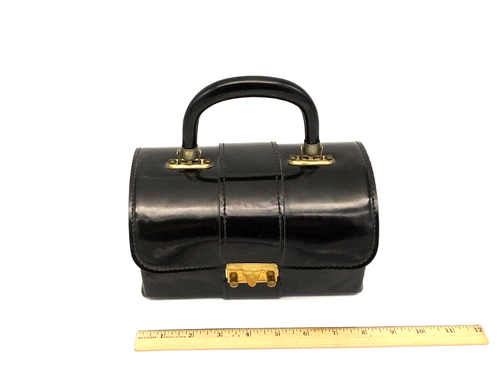 VINTAGE JACLYN U.S.A. BOX HANDTASCHE BRAUN VINYL KUNST LACKLEDER - Bild 2 von 10