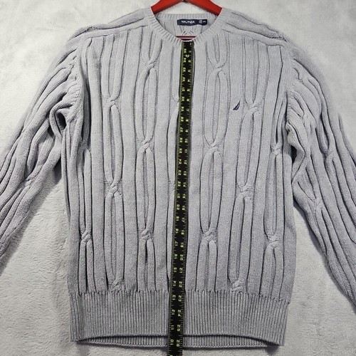 Nautica Men's Classic Dad Chunky Cable Knit Sweater Gray Logo Size XXL - Picture 7 of 11