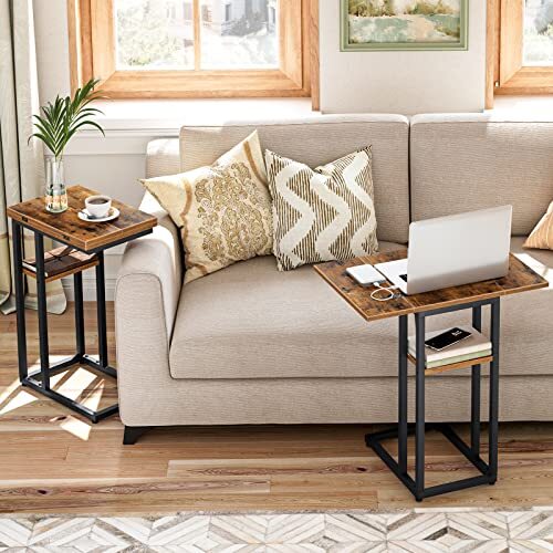 HOOBRO C Shaped Side Table, Foldable Sofa Side Table, Bedside Snack Table, - Picture 2 of 5