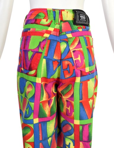 Versace Vintage SS 1995 Iconic Multicolor LOVE Print High Waist Jeans - Picture 6 of 8