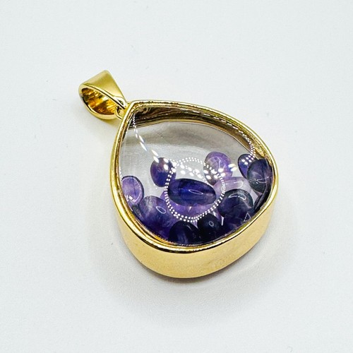 Vintage Gold Tone Amethyst Shaker Necklace Pendant Charm February Birthstone - Picture 5 of 6