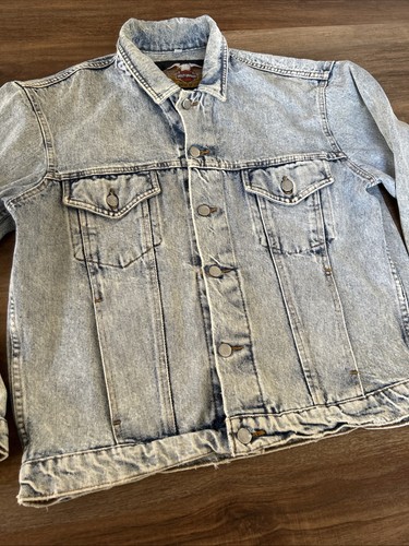 Harley Davidson Biker Denim Jacket Size L Eagle Back Righteous Ruler Y2K Vintage - Picture 8 of 17