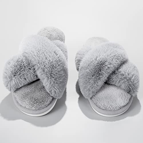 Women's Fuzzy Slippers House Slippers Cross Band Slippers Indoor Outdoor Soft - Picture 5 of 7