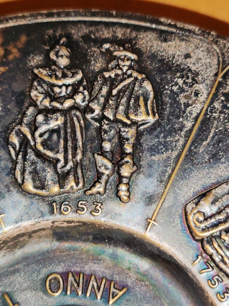 Vintage Stockholm Sweden Pewter Plate Wall Hanging Embossed Stad Anno 1253