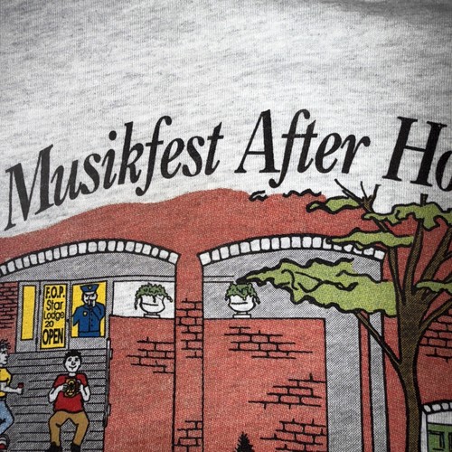 Vintage 90s T-Shirt Folk Art Cartoon MUSIKFEST After Hours XL FOTL Best USA Tag - Bild 16 von 18