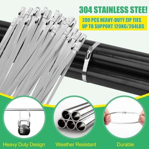 Heavy Duty Stainless Steel Cable Tie Gun Kit with 200 Self-Locking Metal Zip ... - Picture 5 of 7