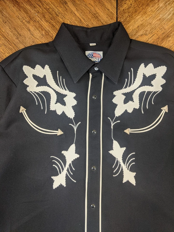 Camisa De Colección Años 80 Miller GRANDE Vaquera Western Abotonada Perla A Presión Hype Rara Negra Foto 4 de 4