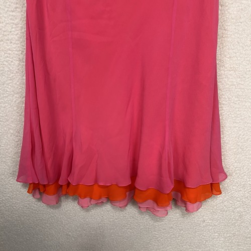 VTG Lauren Ralph Lauren 100% Silk Skirt Womens 16 Pink Orange Layered Y2K 90s - Picture 9 of 10