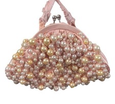Carolee Antique Vintage Pink Ivory Pearl Kiss Lock Evening Bridal Wedding Purse