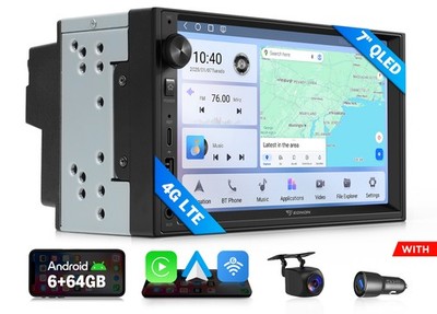 7'' QLED 6+64 Android Auto 2DIN Car Stereo Wireless CarPlay GPS Sat Nav Universal