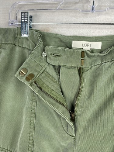 Ann Taylor LOFT Womens Pants 14 Army Green Mid Rise Tapered Ankle Zip Chambray - Picture 9 of 13