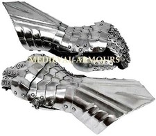 German 15th C Medieval Knight Gauntlets Silver LARP Reenactment - EleganceEpoch