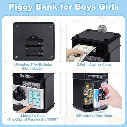 Piggy Bank Cash Coin Can ATM Bank Electronic Coin Money Bank for Kids Age 3-12 - Picture 4 of 5