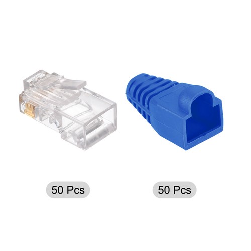 RJ45 Cat6 Connectors RJ45 Ends 8P8C Modular with Blue Boots Cover 50pcs - Afbeelding 3 van 7