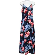 1.State Maxi Sun Dress Size S Blue Dark Floral Tropical Beach Resort Vacation
