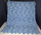 NEW Handmade Crochet Throw Afghan 41”x 51” Chevron Design Blues,Purples