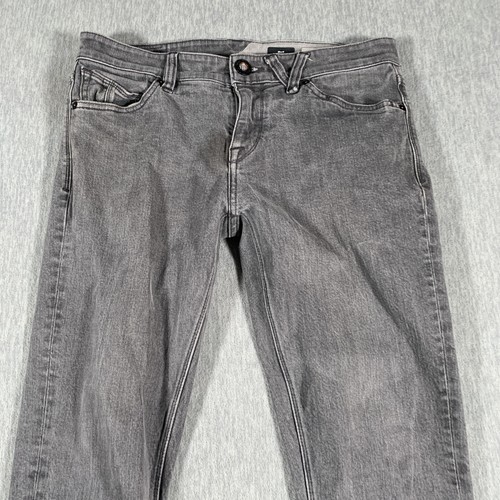 Volcom 2x4 Skinny Jeans Mens 33 Gray Wash Stretch Denim Five Pocket Zip Fly - Picture 4 of 14