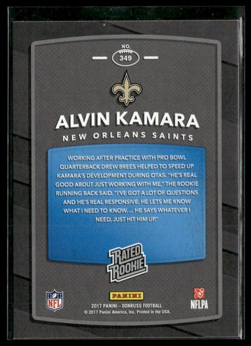 2017 Donruss #349 Alvin Kamara - Picture 2 of 2