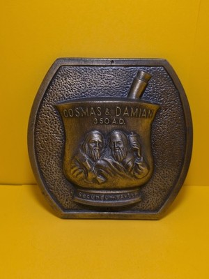 Cosmas & Damian 350 AD Secundum Artem RX Brass Plaque 80's Promo Chlor Trimeton