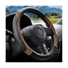 Car Steering Wheel Cover, 14.5-15" Breathable Leather Steering Black/Brown