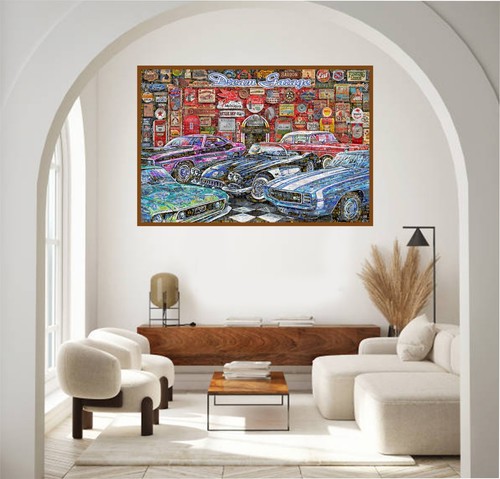 Art Collage Poster Old America Dream Garage Made Out Of Car License Plates - Picture 8 of 9