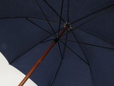 Original Vintage Jaeger-LeCoultre Umbrella Blue Cloth & Wood Handle 35" Tall 8