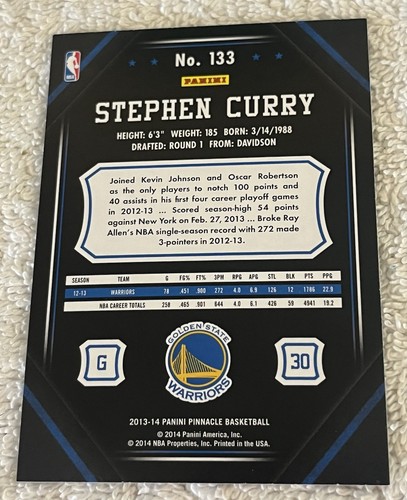 2013-14 Panini Pinnacle Artist Proof Stephen Curry #133 Golden State Warriors - Picture 2 of 3