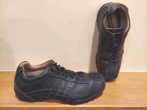 SKECHERS CITYWALK-MIDNIGHT 60488 BLACK LEATHER OXFORD SHOES MENS SZ 9 COMFORT
