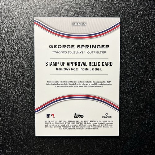 George Springer 2025 Topps Tribute /199 Stamp of Approval Relic Patch #SOA-GS - Picture 2 of 2
