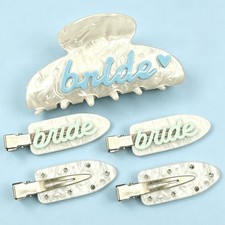 Bride Hair Claw and Clips Set - 5 pcs  Blue White Bridal Hair Clip, Bachelor...