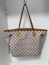 LOUIS VUITTON Neverfull MM Shoulder Tote Bag Damier Azur Leather N51107 auth