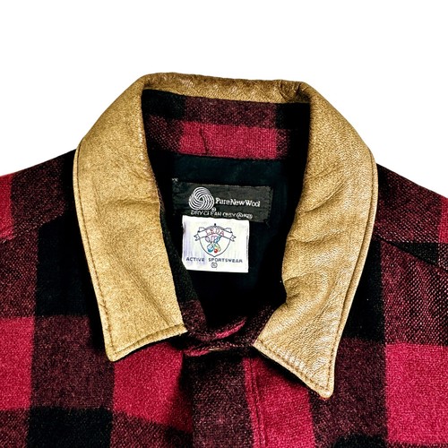 VTG Virgin Wool Coat Jacket XL Original JAMES McKENZIE Buffalo Plaid Red Black - Picture 8 of 9