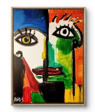 Original Art Masked Duo 14x11 Modern Abstract Face Expressionism Acrylic Art