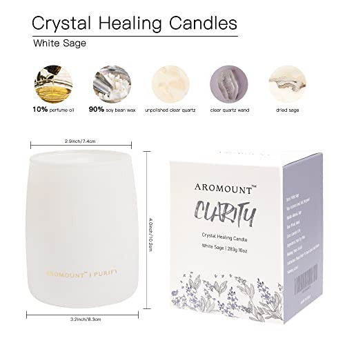 White Sage Scented Candle with Crystal Inside, Healing Clear Quartz Crystal - Picture 3 of 7