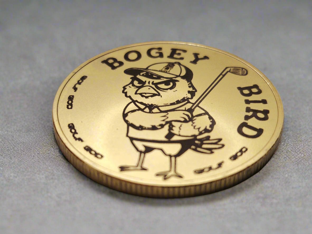 Golf God Bogie Bird Golf Ball Marker Iron Coin Laser Engraved With Case