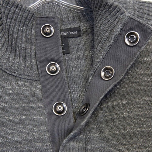 Calvin Klein Sweater Mens Extra Large Gray Pullover 4 Snap Mock Neck - Picture 4 of 11