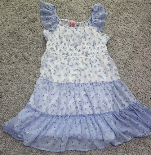 Big Girls Ruffle Sleeves Smocked Top Multicolour Floral Summer Dress L 10 - 12 - Picture 10 of 12