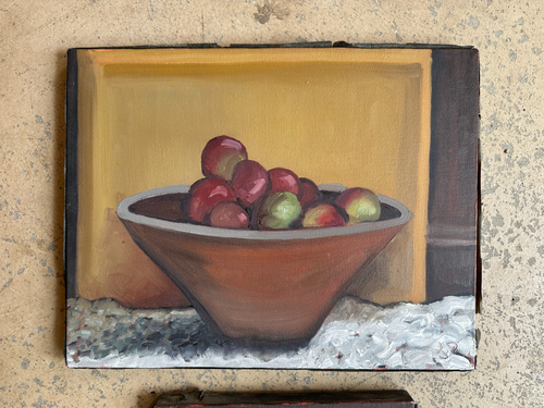 2 Original Matching Vtg Signed Oil Paintings Apples Wine American Jack Darro - Picture 2 of 14