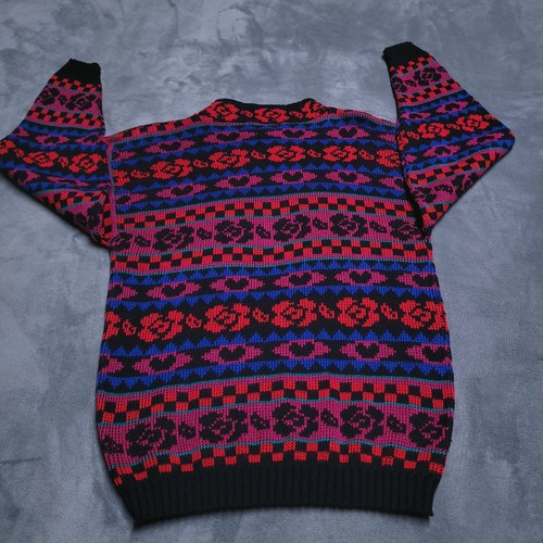 Vintage 90s Marlie Chase Floral Knit Sweater Size Medium Bunt High Collar - Bild 4 von 5