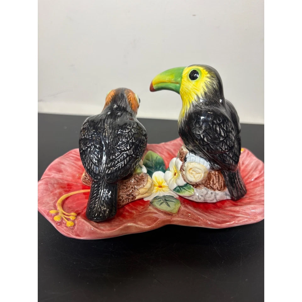 Sal Pimienta Tucán Bandeja Hibisco Tropical Cocina Decoración Cerámica Foto 4 de 4