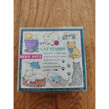 Rubber Stamp Cat Set of 9 Hero Arts Wood Mounted Rubber