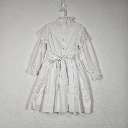 VTG Festive Frocks Dress Girls sz 8 Ivory Off White Long Sleeve Dainty Party - Picture 14 of 21