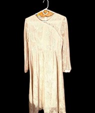 Meizirelia Cream Lace Long Sleeve Midi Dress with Pearl Button Detail