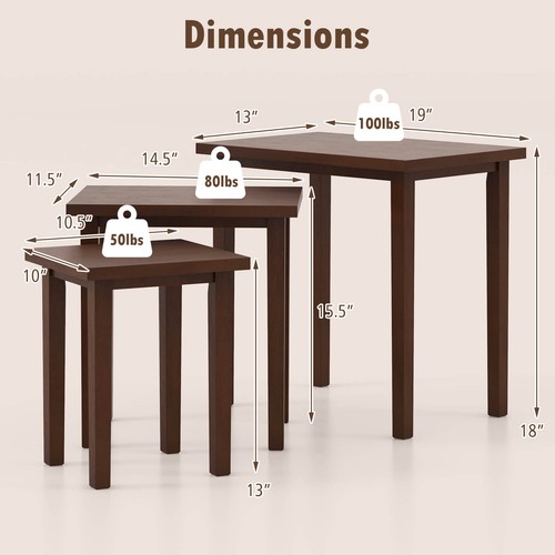 3 PCS Nesting End Tables Farmhouse Rectangle Side Table Set Living Room - Picture 2 of 9