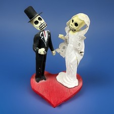 Scheletro Sposa Sposo Matrimonio Coppia Cake Topper Halloween Cuore Statuina Decorazione