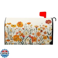 Autumn Orange Flowers Mailbox Covers Magnetic Standard Size 18" X 21",Fall Th