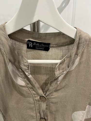 BELLA AMORE Linen Dress ITALIAN Beige Polka Dots X-Large (22.5” Ptp) - Picture 2 of 7