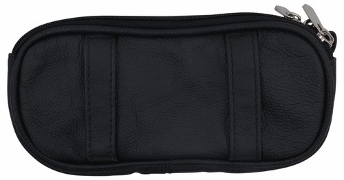 Genuine Leather Zippered Double Eyeglass Sunglasses Case Holder Black - Picture 4 of 5