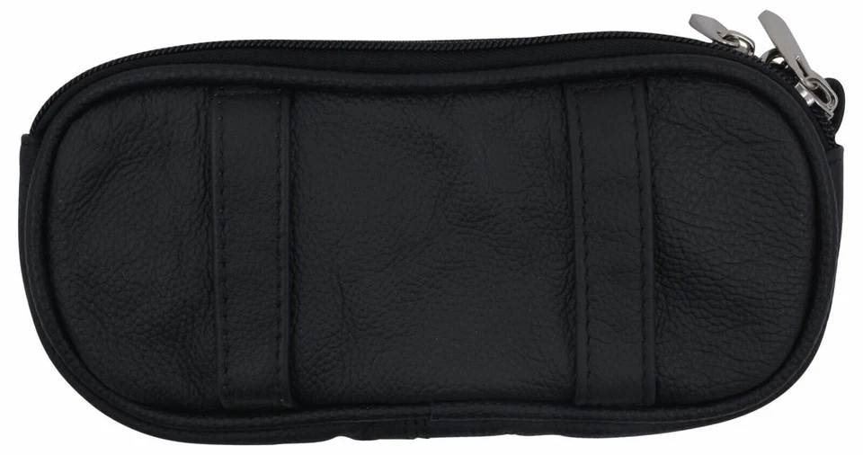 Genuine Leather Zippered Double Eyeglass Sunglasses Case Holder Black - Image 4 of 4