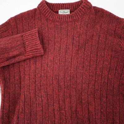 LL bean Sweater Men's Medium Tall chunky Knit fisherman Lambswool tweed ribbed
